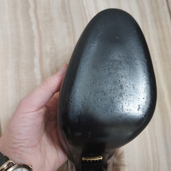 Gucci Black Princetown Fur Leather Malaga Canberra Heel Mule Slide - Picture 9 of 11